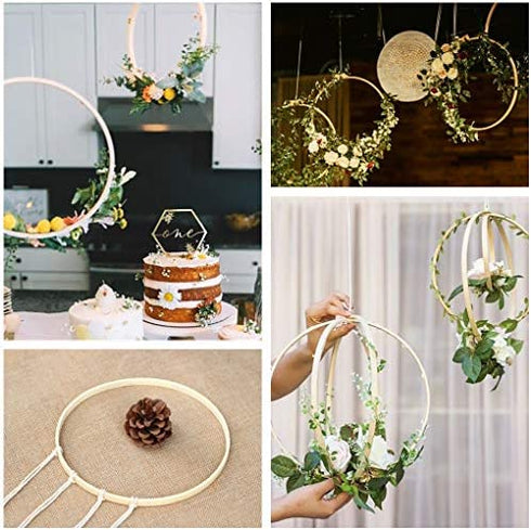 12 Pack Wooden Bamboo Floral Hoop Large Wooden Wreath Hoop Craft Rings Bamboo Circles Macrame Hoops Rings for DIY Dream Catcher, Wedding Wreath Decor, Wall Hanging Crafts(6/8/ 10/12 inch)