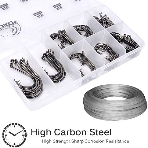 UCEC Circle Hooks Fishing Hooks 2X Strong Customized Offset Sport Circle Hooks Black High Carbon Steel Octopus 150pcs/box - Size:#1 1/0 2/0 3/0 4/0 5/0 6/0 8/0