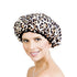 Reusable Nylon Shower Cap & Bath Cap, Reversible Oversized Waterproof Shower Caps Large Designed for all Hair Lengths w Terry Lining & Elastic Band Stretch Hem Hair Hat - Socialite Safari Spots