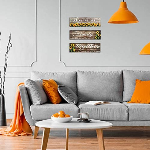 3 Pieces Sunflower Farmhouse Wall Decor Sunflower Wooden Sign Front Porch Decoration Sunflowers Kitchen Decor This is us Family Together Hanging 11.8 x 3.54 Inches Summer Wall Sign Decor for Bathroom