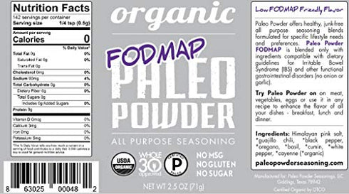 Paleo Powder Fodmap Organic All Purpose Seasoning | Organic Low Fodmap Paleo Food Seasoning for All Paleo Diets | Certified Keto Food, Paleo, Whole 30, Low Fodmap Food, Gluten Free Seasoning