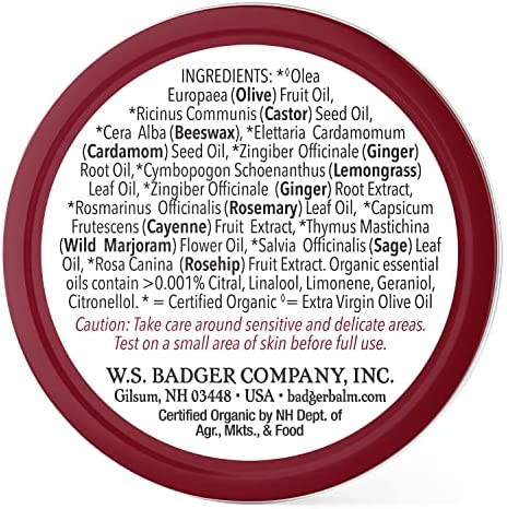 Badger - Sore Muscle Rub, Cayenne Pepper and Ginger, Organic Sore Muscle Rub, Warming Balm, Muscle Relief Balm, Warming Muscle Rub, Sore Muscle Balm, 0.75 oz