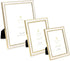 Isaac Jacobs 5x7 White Textured Leather (Vertical & Horizontal) & Gold Metal Picture Frame, with Black Fabric Easel, Wall-Mountable, Made for Tabletop, Wall-Hanging, Home or Office (5x7, White W/ Gold)