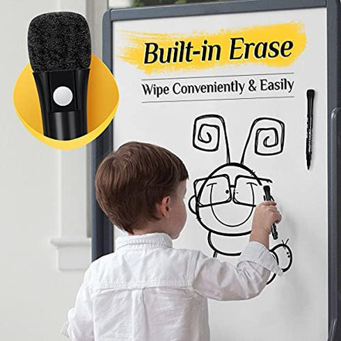 Magnetic Dry Erase Markers Fine Point - 12 Pack White board Markers with Eraser Cap for Kids, Black Low Odor Erasable Ultra Fine Tip Dry Erase Whiteboard Markers - School & Office Supplies