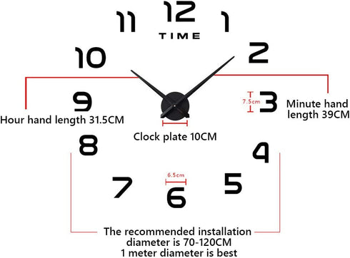 Biramba Frameless DIY Wall Clock,3D Surface Mirror Wall Clock Modern Design Large Mute Wall Watches Stickers for Living Room Bedroom Home Decorations (006Black)
