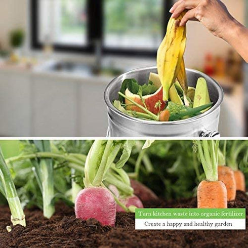 ENLOY Compost Bin, Stainless Steel Indoor Compost Bucket for Kitchen Countertop Odorless Compost Pail for Kitchen Food Waste with Carrying Handle 1.3 Gallon Easy to Clean