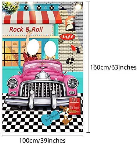 50's Decorations 50's Theme Party Rock and Roll Backdrop Banner Background Photo Booth Props for 1950's Party Decoration