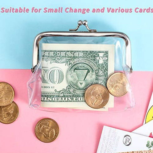 Weewooday 3 Pieces Clear Coin Purse Transparent Change Purse for Women, PVC Kiss-Lock Clear Coin Wallet for Carrying Your Change