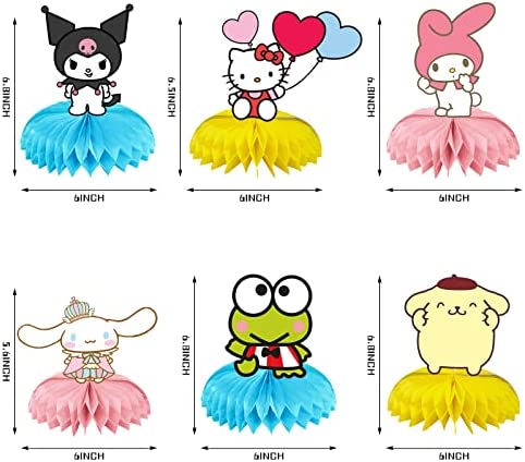 6Pcs Kitty, Kuromi, Keroppi Birthday Party Supplies, Kawaii Sanrio Theme Party Centerpieces, 3D Double Side Table Toppers, Cake Toppers, My Melody Birthday Decorations for Girls and Boys Baby Show