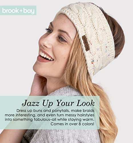 Brook + Bay Womens Winter Ear Warmer Headband - Fleece Lined Cable Knit Ear Band Covers for Cold Weather - Soft & Stretchy Head Wrap