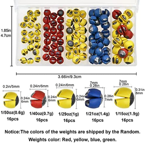 THKFISH Fishing Weights Sinkers Split Shot Fishing Weights Removable Rubber Weights B Mixed Five Sizes-80pcs