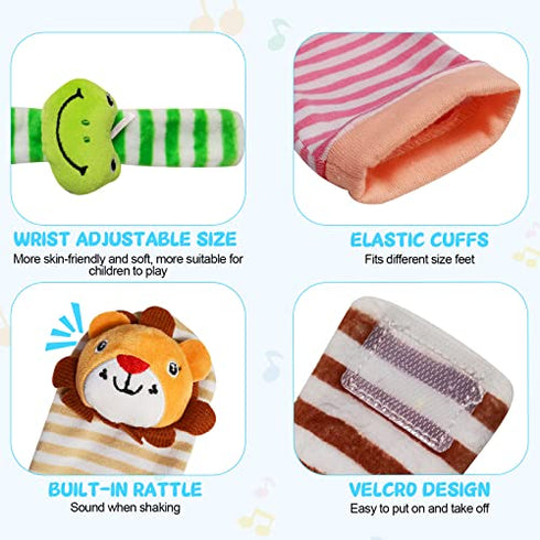 Baby Rattles Wrist for Babies 0-6 Months, Infant Toys Boy/Girl Stuff. Newborn 1-2-3-4-5-6-Month-Old Essentials Items Foot Socks&Wristband, Cute Things for Feet Finder&Hand Play, Brain Development Gift