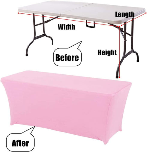Sibosen 6Ft Spandex Table Cover Rectangular Fitted Tablecloths Wedding Party Patio Table Covers Event Stretchable Tablecloth (Pink)