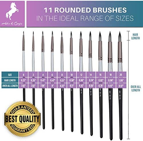 Round Watercolor Brushes Variety Set of 11 Water Color Brushes - Artist Quality for Watercolor Paints, Acrylic, Inks, Gouache, Oil and Tempera by Adi's&Guy's