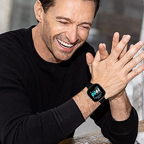 UHKZ Stretchy Nylon Bands Compatible with Fitbit Versa 3/Fitbit Sense for Women Men,Adjustable Breathable Fabric Sport Elastic Wristband for Fitbit Versa Smart Watch,Black