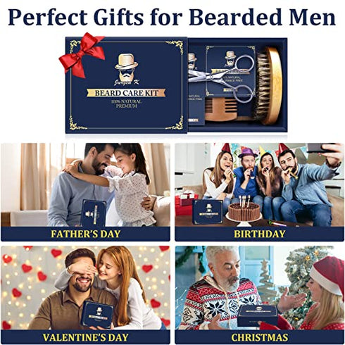 Beard Kit for Men Gifts - Beard Care Kit Gifts Set with Beard Oil, Beard Balm, Beard Brush & Comb, Scissors - Men Stocking Stuffers Christmas Gifts for Men Dad Husband Grandpa Brother Boyfriend