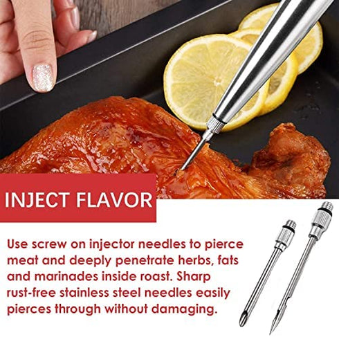 KAYCROWN Stainless Steel Turkey Baster Commercial Grade Quality Rubber Bulb Including 2 Marinade Injector Needles and Brush for Easy Clean Up