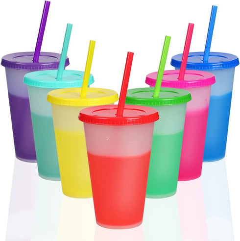 Color Changing Cups Tumblers with Lids Straws - 16oz Kids Tumblers Reusable Plastic Cold Cups for Adults