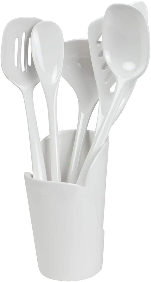 Hutzler Melamine Cooking Utensils and Crock Set, 6-pc, White