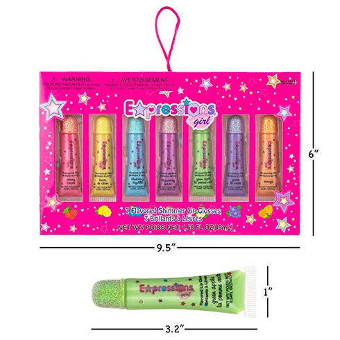 Expressions -7pc Flavored Shimmer Lip Gloss for Girls, Kids Lip Gloss Set .Moisturizing Shimmer Lipgloss Party Shinning and Long Lasting Waterproof Colorful Lip Gloss For Women and Girls