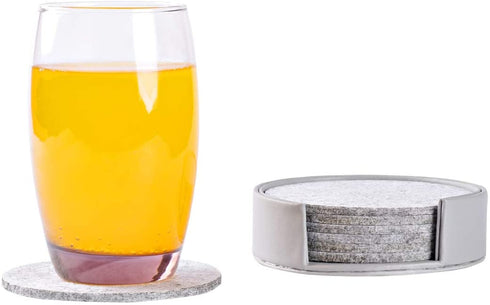 WAYIFON Felt Drink Coaster Set of 6 with Holder, 3.9 in Absorbant Coasters for Drinks, Anti-Slip Cup Mat Pad-Protect Tables from Drink Spills, Water Rings and Scratches-Suit for Home & Kitchen - Gray