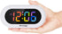 Reacher Small Colorful LED Digital Alarm Clock with Snooze, Simple to Operate, Full Range Brightness Dimmer, Adjustable Alarm Volume, Outlet Powered Compact Clock for Bedrooms, Bedside, Desk, Shelf