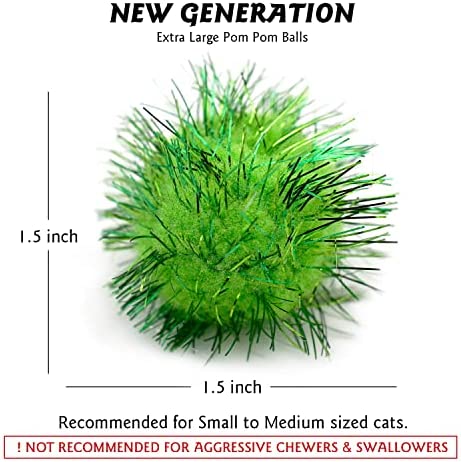 Rimobul 50PCS 1.5 INCH Sparkly Cat Toys Extra Large Cat's Favorite Chase Glitter Ball Toy Sparkle Pom Pom Balls