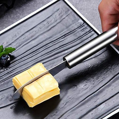 VANRA Wide Butter Spreader Knife Set 4-Piece Stainless Steel Cheese Knife Serrated Edge Sandwich Condiment Jam Bread Cream Knives 7.8-inch