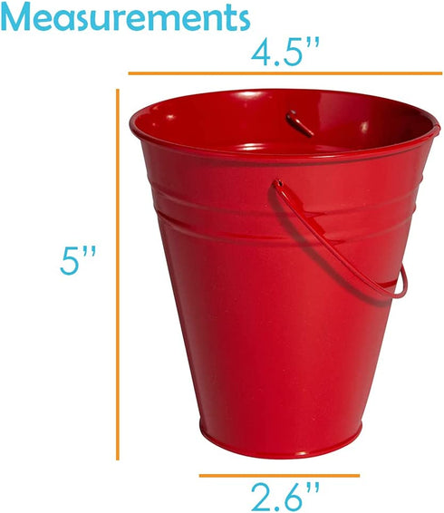 Houseables Galvanized Buckets, Metal, Red, 4.5" W x 5" H, 12 Pack, Tin, Party Supplies, Mini Toy Container, Decorative Bucket With Handle, For Candy Bars, Crafts, Vase, Favors