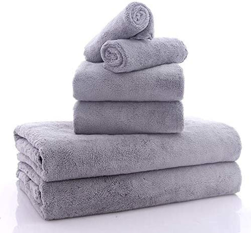 MOONQUEEN Ultra Soft Towel Set - Quick Drying - 2 Bath Towels 2 Hand Towels 2 Washcloths - Microfiber Coral Velvet Highly Absorbent Towel for Bath Fitness, Bathroom, Sports, Yoga, Travel-Grey 6 Pcs