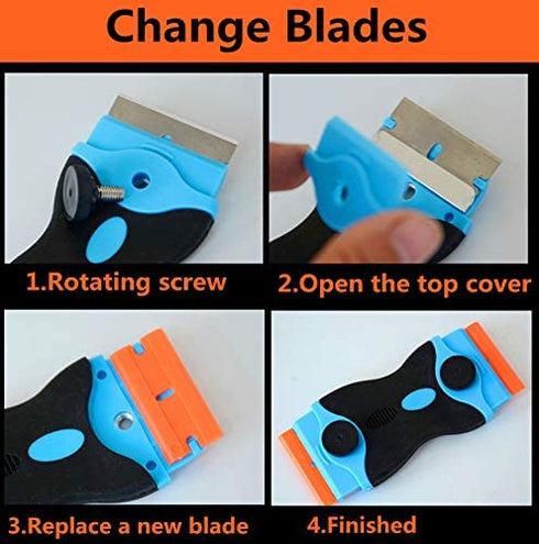 Razor Blade Scraper, Double Edge Window Scraper Tool with 10 Razor Blades Glass Scraper for Removing Sticker, Glass Stove Top, Label, Grease from Windshield