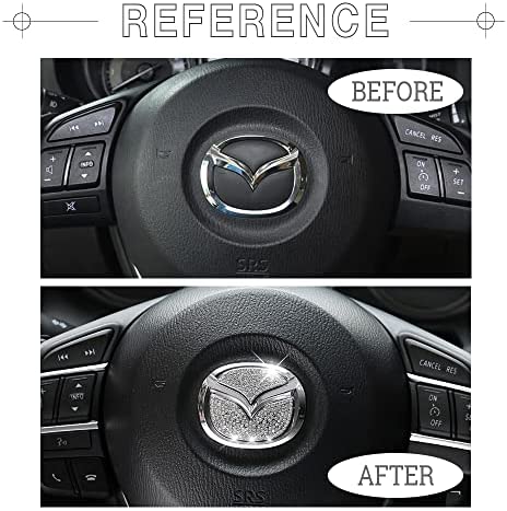 1797 for Mazda Accessories Bling Steering Wheel Emblem Logo Covers 3 6 CX5 MX-5 Miata CX9 CX7 2 CX3 Car Interior Sticker Decal for Women Crystal Silver Pack of 2