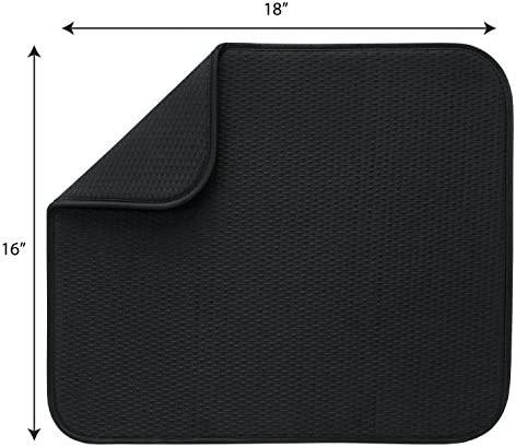 Envision Home Absorbent, Reversible Microfiber Dish Drying Mat for Kitchen, 16 Inch x 18 Inch, Black