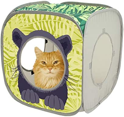 Kitty City Safari Play Cubee, Cat Cube, Play Kennel, Cat Bed, Jungle Cat House, Multicolor, 15 H x15 W inches
