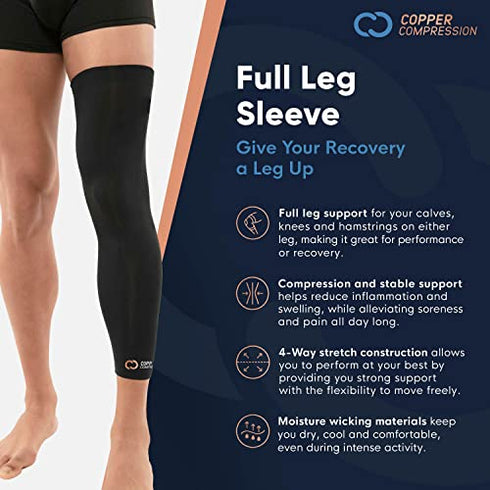 Copper Compression Leg Compression Sleeve - Copper Infused Knee Stabilizer Brace for Running, Meniscus Tear, ACL, MCL, Arthritis, Joint Pain Relief. Thigh & Calf Support. Fit for Men & Women - M