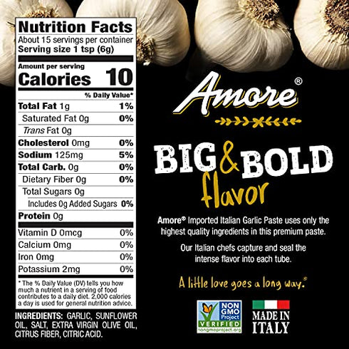 Amore Vegan Garlic Paste In A Tube - Non GMO Certified and Made In Italy (Pack of 1)