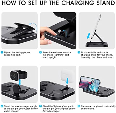 Portable 3 in 1 Charging Station for Apple Products, Foldable Charging Dock for iPhone/AirPodsi Series, Charging Stand Compatible with iWatch Ultra/8/7/6/5/4/3/2/1/SE(with 15W Adapter)(Black)