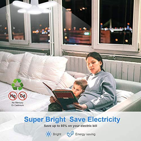 Rieyue 2 Pack LED Light Bulb 35 Watt (150W Equivalent), E26 Base 6500K Daylight Mini LED Light Bulbs, Super Bright Light Bulb, Deformable LED Bulbs for Workbench Porch Basement, LED Garage Light