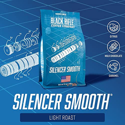Black Rifle Coffee Silencer Smooth (Light Roast) Ground 12 Ounce Bag, Light Roast Ground Coffee,100% Colombian Excelso Beans With a Smooth Finish, Helps Support Veterans and First Responders
