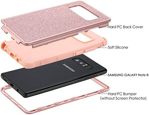 WORLDMOM for Galaxy Note 8 case, Rose Gold Glitter Luxury Sparkly Hybrid 3 Layers Heavy Duty Shockproof Protective with Bling Shiny Pretty Cute Fashion Design case for Samsung Galaxy Note 8