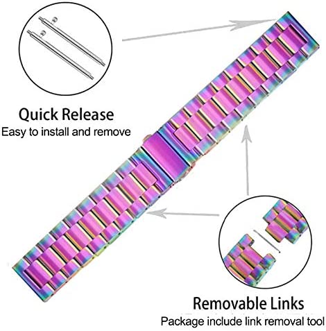 SPINYE Band Compatible for Samsung Gear S3 Frontier/Classic/Galaxy Watch 46mm / Galaxy Watch 3 45mm, 22mm Solid Stainless Steel Metal Replacement Strap for Women Men (Rainbow)
