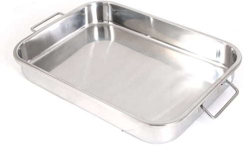 ExcelSteel Multiuse with Rack and Foldable Handles for Easy Storage Stainless Steel Roasting Pan, 12.5", Stainless
