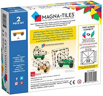 Magna-Tiles Cars Expansion Set, The Original Magnetic Building Tiles For Creative Open-Ended Play, Educational Toys For Children Ages 3 Years + (2 Pieces)