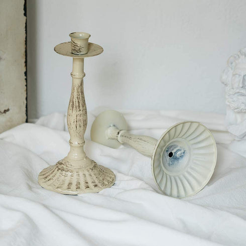 Sziqiqi Candlestick Holders for Taper Candle, Candleholder Display Candle Centerpiece Set of 2 Distressed Ivory