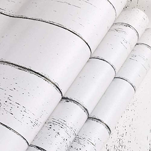 White Shiplap Peel and Stick Wallpaper - Vintage Wood Wallpaper Peel and Stick - Wood Contact Paper for Cabinets – Wallpaper for Bedrooms, Shelf - Self Adhesive Removable Wall Paper (118" x 17.71")