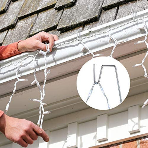50 Pieces Christmas Hanging Gutter Grid Hooks Metal Wire Hooks Ornament Hangers Metal Hangers for Christmas Outside Lights (Silver)