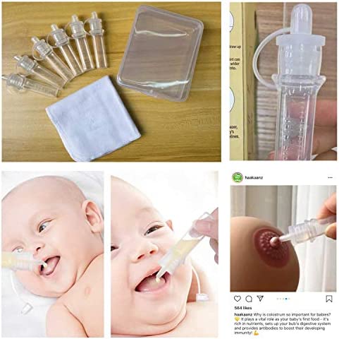 haakaa Colostrum Collector Set Includes a Portable Case and a White Cotton Cloth Wipe for Breastfeeding Moms to Collect Store and Feed Colostrum, 4ml/6pcs