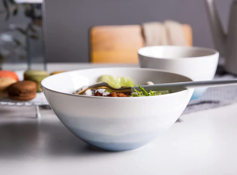 Luna 4PC 6.75" 32oz Calm Blue Porcelain Bowls | Microwave safe bowls l Cereal bowls | Pasta bowl | Large soup bowl | ceramic bowl | Kitchen bowls | Salad Bowls | Noodle bowls| Big bowl | Serving bowls