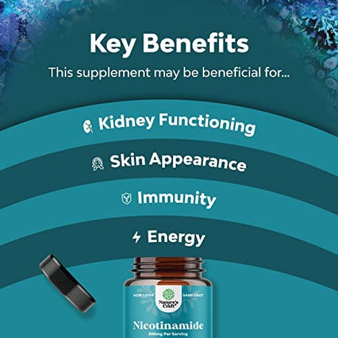 Vitamin B3 Nicotinamide 500mg Capsules - Mitochondrial Energy and Anti Aging Skin Supplement - AKA Vitamin B3 Niacin 500mg Flush Free and Niacinamide 500mg - Flush Free Niacin Supplement - 60 Count