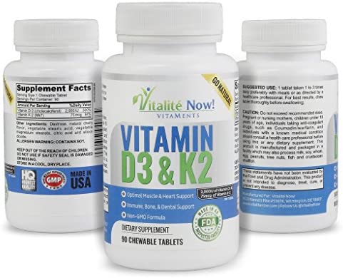 Best Vitamin D3 2000 IU + K2 - Optimized Absorption in Best Form MK7 for Lung Health, Strong Bones & Healthy Heart - All Natural - Cherry Flavor - 90 Chewable Tablets - 3 Month Supply!